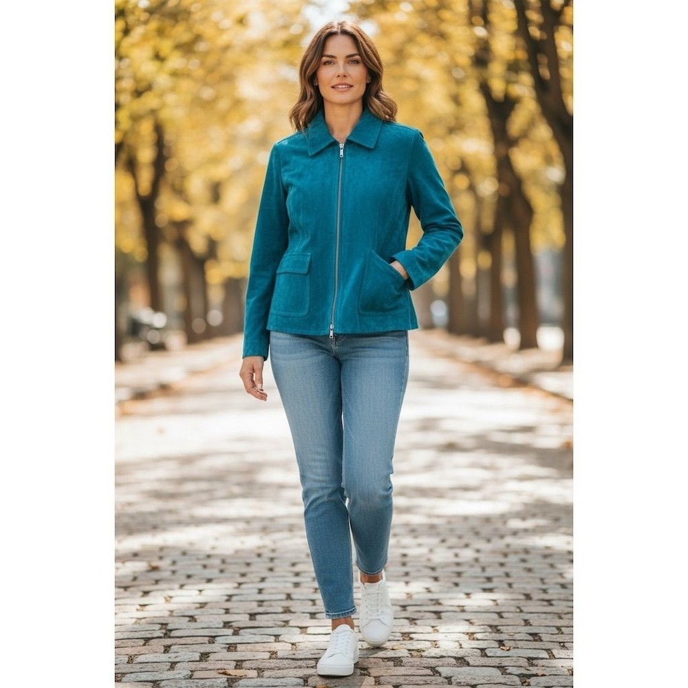 Liz Claiborne Women's M Aqua Blue Suede Zip-Front Jacket Vtg‎ leather full zip